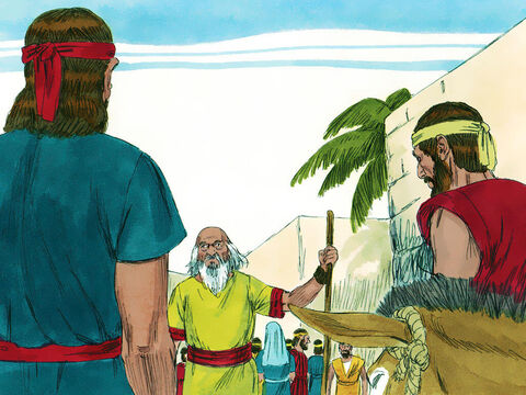 Kiedy wchodzili do miasta, Samuel wyszedł im naprzeciw. Był w drodze na wzgórze, gdzie miał złożyć ofiarę Bogu. – Slajd 9