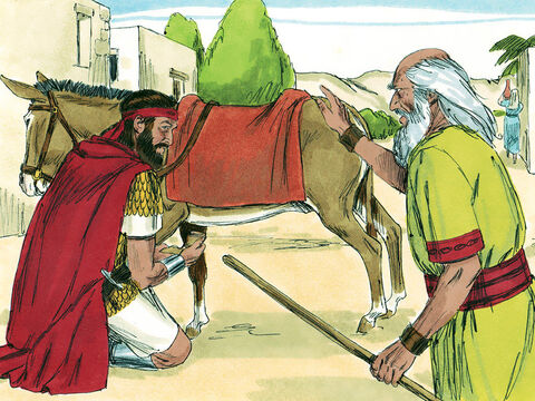 Pewnego dnia Samuel przybył do Saula z wiadomością od Boga: „Pan zamierza całkowicie wytępić Amalekitów za to, że atakowali i zabijali Izraelitów, kiedy Mojżesz prowadził ich po pustyni. Wyrusz więc teraz i pobij ich. Nie oszczędzaj nikogo, lecz zadaj śmierć wszystkim ludziom oraz ich bydłu”. – Slajd 2