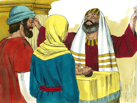 Osiem dni po narodzinach Jezus został zabrany na ceremonię obrzezania (Rodzaju 17:11, Kapłańska 12:3). Nadano Mu wtedy imię Jezus. Anioł tak właśnie kazał Józefowi nazwać to małe Dzieciątko, Bożego Syna. – Slajd 1