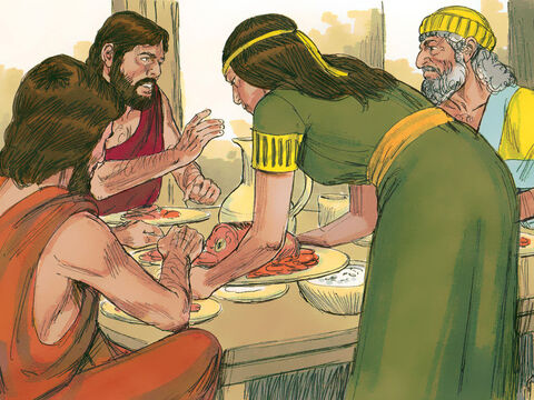 Gospodarz kazał przygotować przaśny chleb (bez zakwasu) i podał im kolację. – Slajd 4
