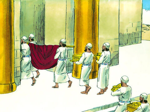 Starsi Izraela i ogromny tłum zgromadzili się na święto, aby być świadkami wniesienia Arki Przymierza do świątyni. – Slajd 10