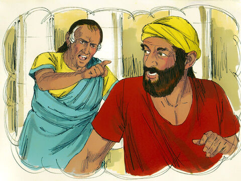 „Ułaskawiony dłużnik wyszedł i spotkał innego sługę swego pana, który był mu winien 100 denarów”. – Slajd 6