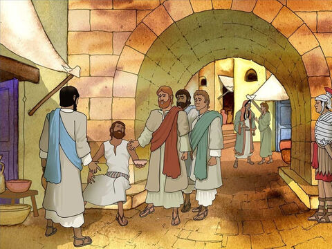 Pewnego razu, kiedy Jezus przechodził przez Jerozolimę, zobaczył człowieka niewidomego od urodzenia. Uczniowie zapytali: „Nauczycielu, kto zgrzeszył, on czy jego rodzice, że się urodził niewidomy?”. – Slajd 2