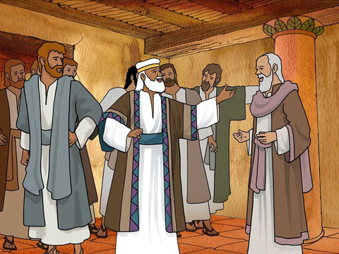 Przed Samuelem stanęło siedmiu synów Jessego, ale prorok powiedział: „Żadnego z nich nie wybrał Pan”. Później Samuel zapytał Jessego: „Czy masz jeszcze jakichś synów?”. <br/>Jesse odpowiedział: „Pozostał jeszcze najmłodszy, Dawid, ale on wypasa owce”. <br/>„Każ mu przyjść! Nie rozpoczniemy uczty ofiarnej, dopóki nie przyjdzie” – powiedział Samuel. – Slajd 4