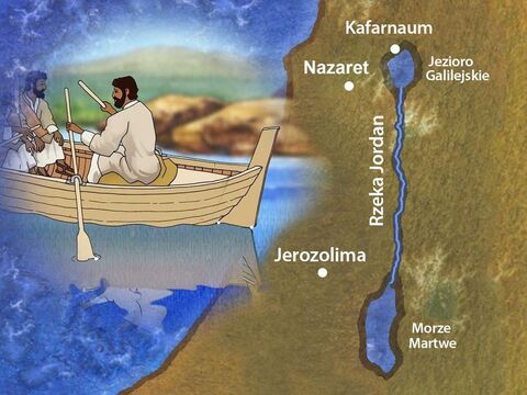 Jezus ze swoimi uczniami popłynął łodzią na drugą stronę Jeziora Galilejskiego do krainy Garazeńczyków. W tym czasie znaczna część tego obszaru była zamieszkana przez pogan (Rzymianie, Grecy i Syryjczycy). – Slajd 1