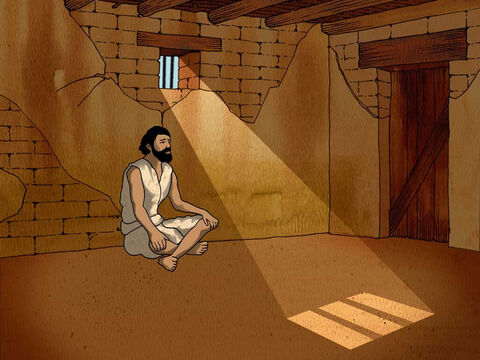 Kiedy Potifar wrócił do domu, jego żona powiedziała, że Józef próbował ją zgwałcić. Potifar bardzo się rozgniewał, kazał wziąć Józefa i wtrącić go do więzienia, gdzie trzymani byli więźniowie królewscy. – Slajd 4
