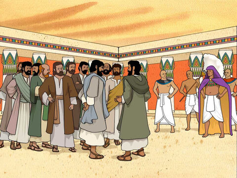 Kiedy bracia przybyli do Egiptu, Józef zaprosił ich do swojego pałacu na obiad. To sprawiło, że zaczęli się bać. Myśleli, że chce z nich zrobić niewolników. – Slajd 2