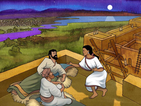 „Sama zaś zaprowadziła ich na dach i ukryła wśród łodyg lnu, które wcześniej ułożyła na dachu... Zwiadowcy jeszcze nie zasnęli, gdy Rachab weszła do nich na dach i powiedziała: Wiem, że PAN dał wam tę ziemię i że z waszego powodu nas ogarnęło przerażenie i wszyscy mieszkańcy tej ziemi struchleli” (Jozuego 2:6.8–9; Biblia Ekumeniczna). – Slajd 6