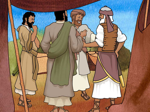 Dwóch szpiegów wróciło do Jozuego z takim raportem: „PAN wydał w nasze ręce całą tę ziemię i wszyscy jej mieszkańcy boją się nas”. Jozue wstał wcześnie rano i poprowadził lud w pobliże rzeki Jordan (por. Jozuego 2:24, 3:1). – Slajd 9