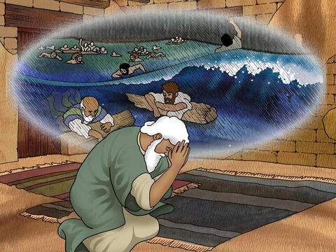 „Ja zaś sprowadzę na ziemię potop, aby zniszczył wszystkie istoty... Ale z tobą zawrę Moje przymierze i wejdziesz do arki razem ze swoimi synami, swoją żoną i synowymi” (Rodzaju 6:17a.18; Biblia Ekumeniczna). – Slajd 6