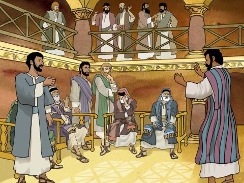 Przez kilka dni przebywał z uczniami w Damaszku i natychmiast zaczął głosić Jezusa w synagogach, mówiąc: On jest Synem Bożym... Saul coraz bardziej nabierał siły i wprawiał w zakłopotanie Żydów mieszkających w Damaszku, dowodząc, że Jezus jest Chrystusem. (Dzieje Apostolskie 9:19b, 22) – Slajd 18