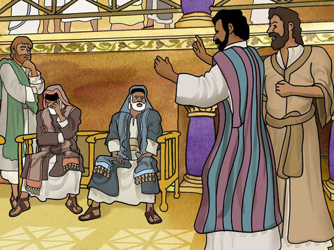 Paweł i Barnaba głosili Dobrą Nowiną o Jezusie w żydowskiej synagodze. Ludzie błagali ich, aby wrócili w następny szabat i opowiedzieli im więcej. – Slajd 19