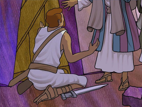 Paweł powiedział strażnikowi, że żaden więzień nie uciekł z celi. Zaskoczony strażnik zapytał Pawła i Sylasa: „Co mam zrobić, aby zostać zbawionym?”. Oni odpowiedzieli mu: „Uwierz w Pana Jezusa, a będziesz zbawiony ty i  wszyscy mieszkańcy twojego domu”. – Slajd 13