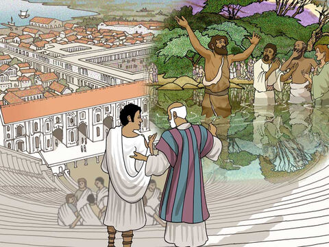Ludzie, których Paweł spotkał w Efezie, słyszeli o Jezusie i zostali ochrzczeni chrztem pokuty, do którego wzywał Jan Chrzciciel. Nie słyszeli jednak o chrzcie w imię Pana Jezusa i o Duchu Świętym. – Slajd 3