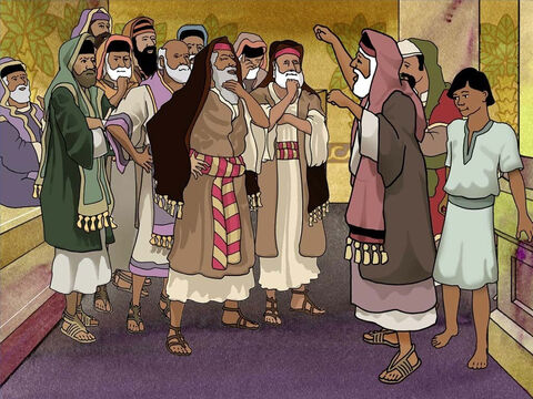 Następnego dnia zebrało się 40 Żydów. Złożyli wspólną przysięgę, że nie będą jeść ani pić, dopóki nie zabiją Pawła. O tym planie dowiedział się pewien młody człowiek. Był to siostrzeniec Pawła (por. Dzieje Apostolskie 23:12–15). – Slajd 8