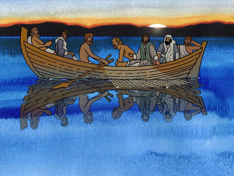 Niektórzy z uczniów, w tym Piotr, byli doświadczonymi rybakami. Jednak mimo iż całą noc łowili, nie złowili ani jednej ryby. O świcie popłynęli rozczarowani w kierunku brzegu. Pewnie uważali, że zmarnowali swój czas (por. Jana 21:3b). – Slajd 10