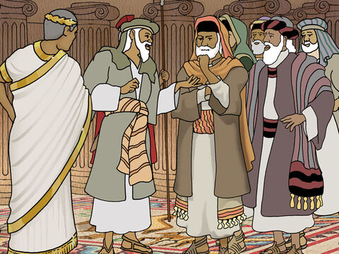 Gdy król Herod usłyszał to, bardzo się zmartwił, a wraz z nim cała Jerozolima. Zwołał więc wszystkich arcykapłanów i uczonych w Piśmie i zapytał ich, gdzie ma się narodzić Mesjasz. (Mateusza 2:3–4) – Slajd 2