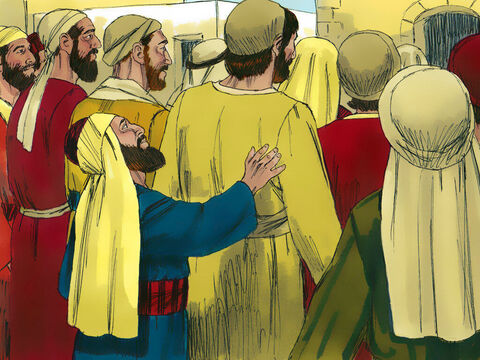 Zacheusz bardzo chciał zobaczyć Jezusa, ale przeszkadzał mu w tym tłum. Był niski i dlatego nie mógł dostrzec Jezusa. – Slajd 3